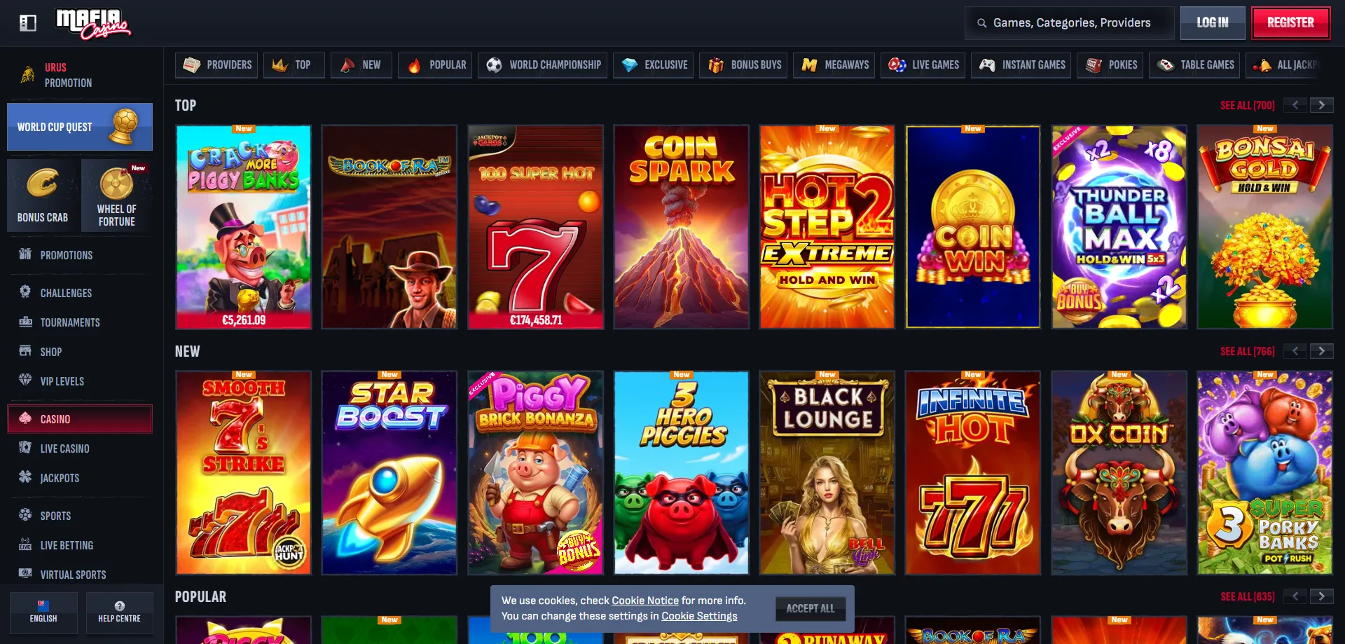 Mafia Casino slot games and pokie library for NZ players