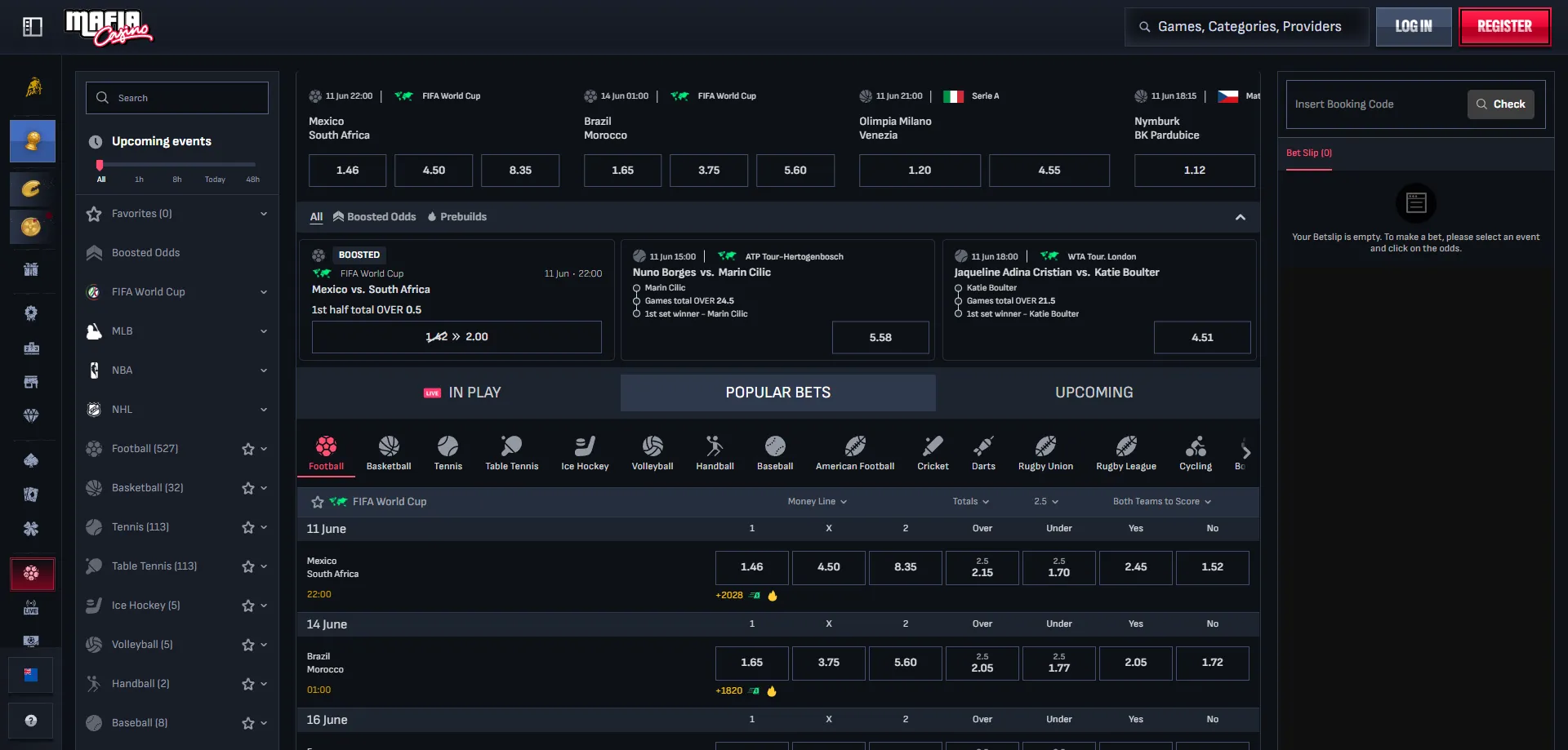 Mafia Casino sports betting and sportsbook for New Zealand